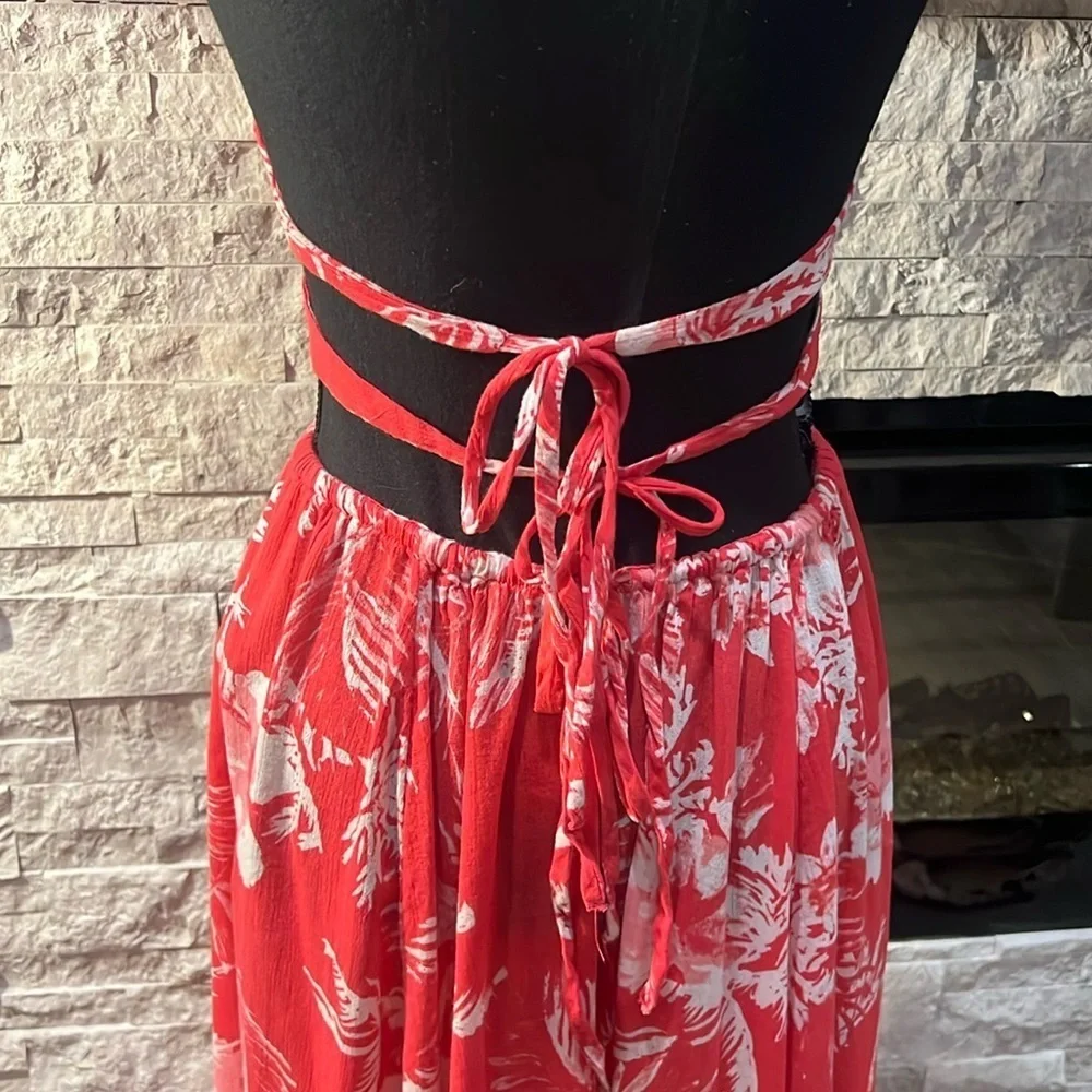 Free People Pink Floral Halter Dress with multiple ties, size S/P - Picture 9 of 16